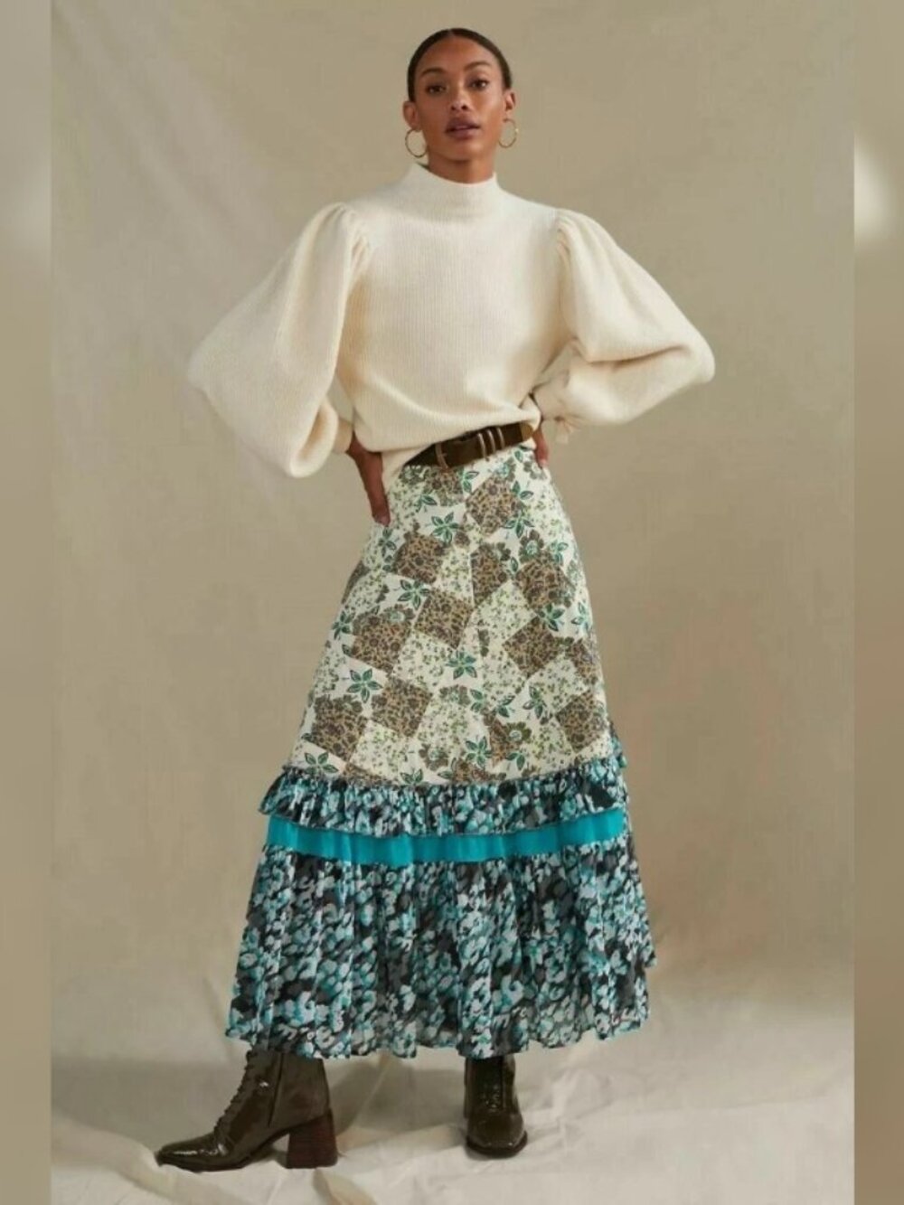 Anthropologie Raga Floral Patchwork Maxi Skirt Sz XS